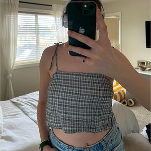 Dainty Plaid Tie Tank Top - size medium BLUE AND WHITE American Eagle